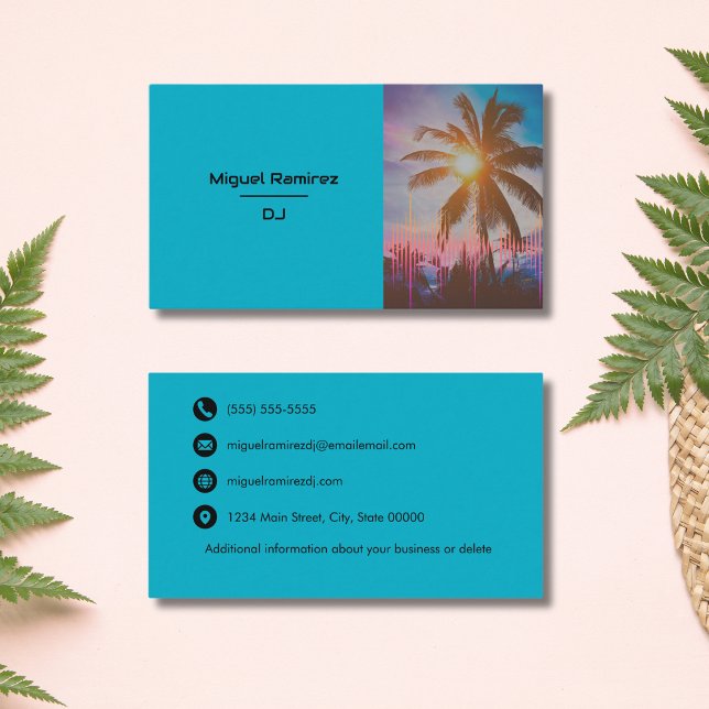 Tropical Teal Blue Sunset Through Palm Trees  Business Card (Creator Uploaded)