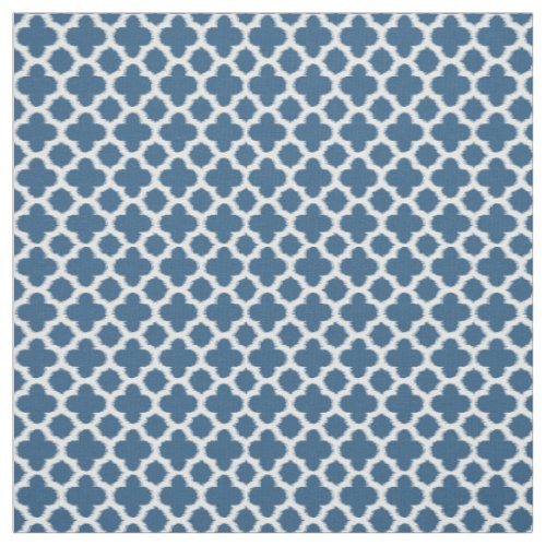 Tropical Teal Blue White Ikat Quatrefoil Pattern Fabric