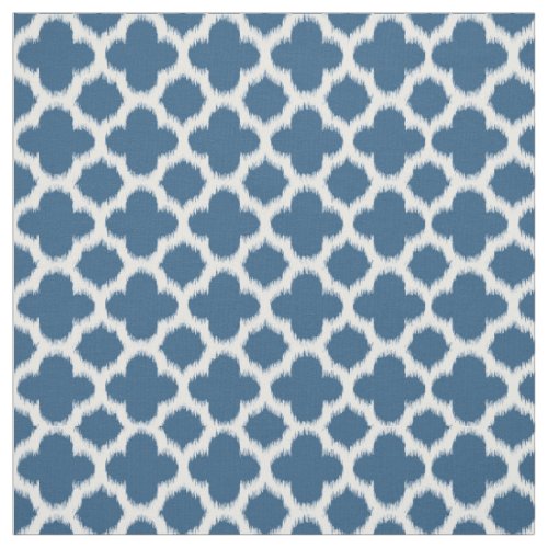 Tropical Teal Blue White Ikat Quatrefoil Pattern Fabric