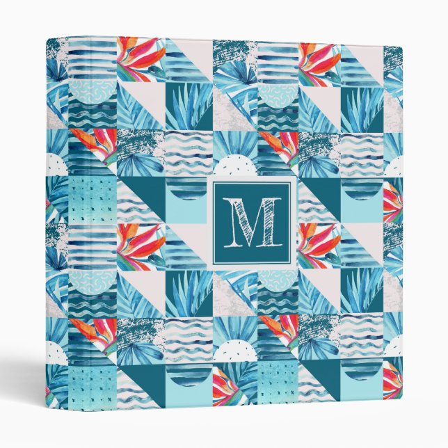 Tropical Teal Geometric Abstract Pattern Binder (Front/Spine)