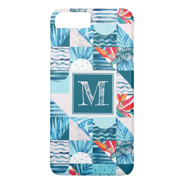 Tropical Teal Geometric Abstract Pattern Case-Mate iPhone Case (Back)