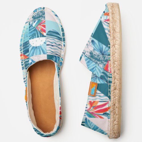 Tropical Teal Geometric Abstract Pattern Espadrilles