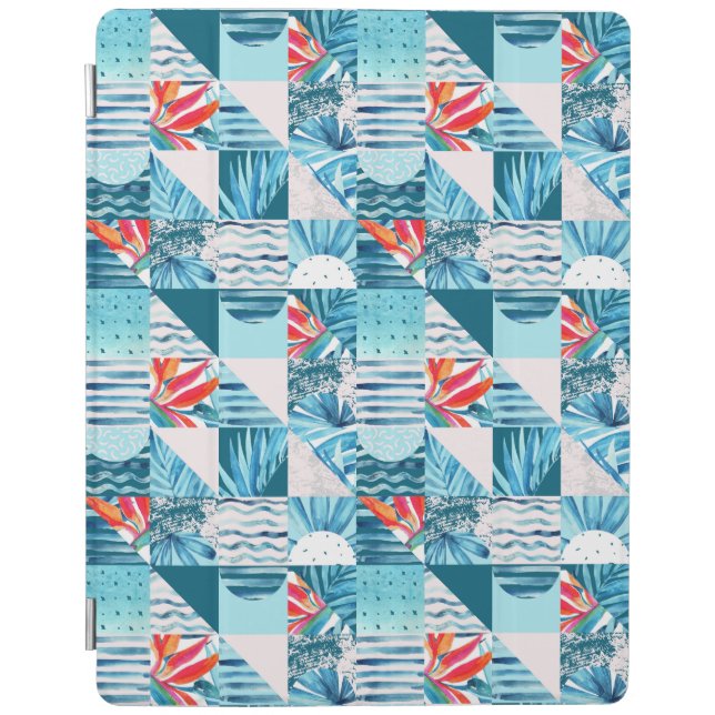 Tropical Teal Geometric Abstract Pattern iPad Smart Cover (Front)