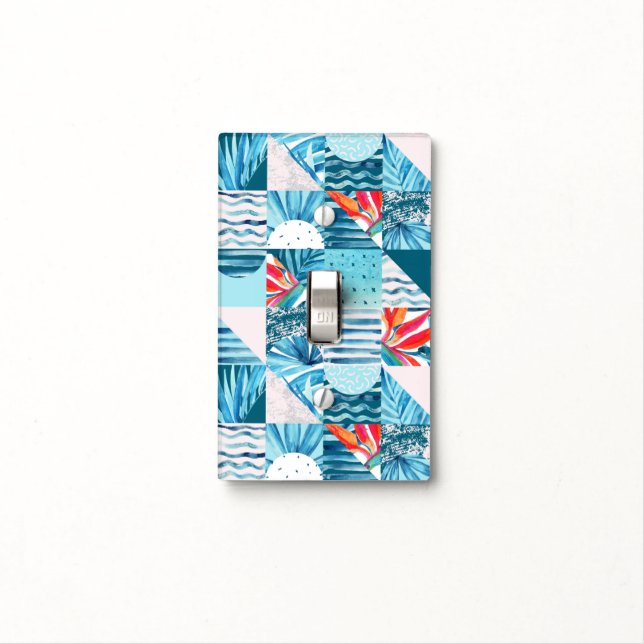 Tropical Teal Geometric Abstract Pattern Light Switch Cover (In Situ)