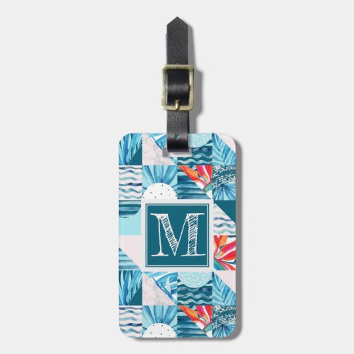 Tropical Teal Geometric Abstract Pattern Luggage Tag