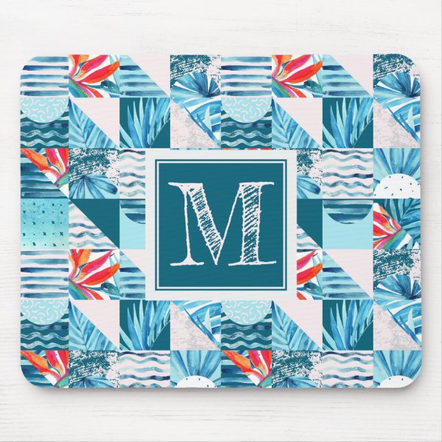 Tropical Teal Geometric Abstract Pattern Mouse Pad (Front)