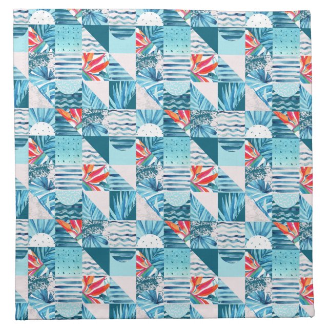 Tropical Teal Geometric Abstract Pattern Napkin (Front)