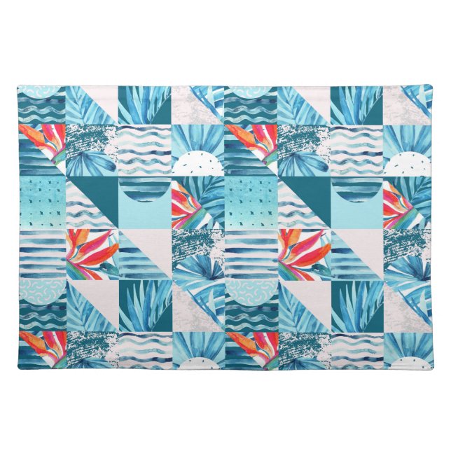 Tropical Teal Geometric Abstract Pattern Placemat (Front)
