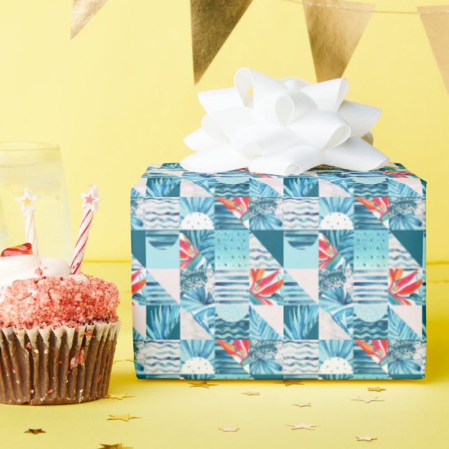 Tropical Teal Geometric Abstract Pattern Wrapping Paper (Birthday Party)