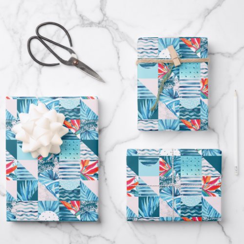 Tropical Teal Geometric Abstract Pattern Wrapping Paper Sheets