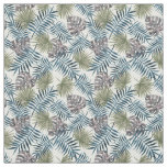 Tropical Teal Green Mauve Palmtree Leafs Pattern Fabric