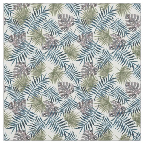 Tropical Teal Green Mauve Palmtree Leafs Pattern Fabric