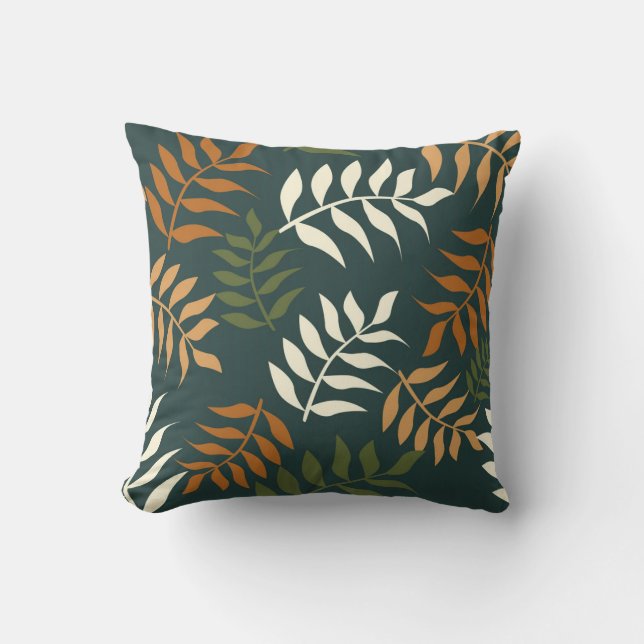 Tropical Teal Leaf Vector Pattern Throw Pillow (Front)