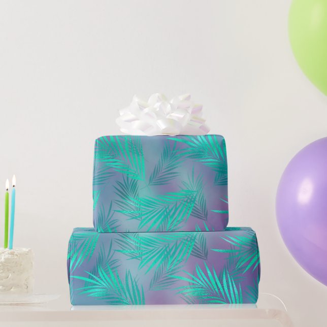 Tropical Teal Leaves Graphic  Wrapping Paper (Party Gifts)