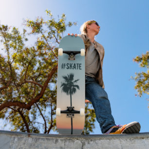 Tropical Teal & Orange Palm Tree Sunset Custom Skateboard