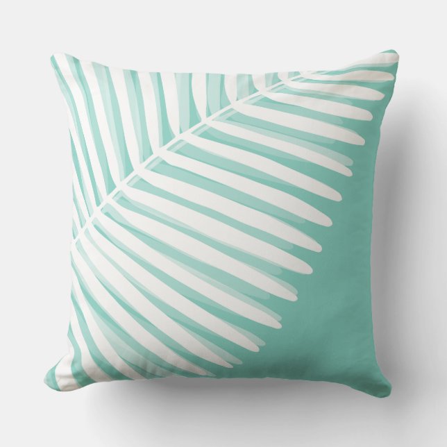 Tropical teal palm leaf  throw pillow (Front)