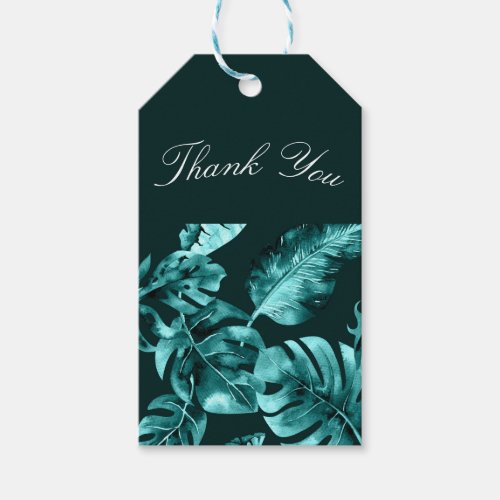 Tropical Teal Palm Leaves Island Wedding Favor Gift Tags