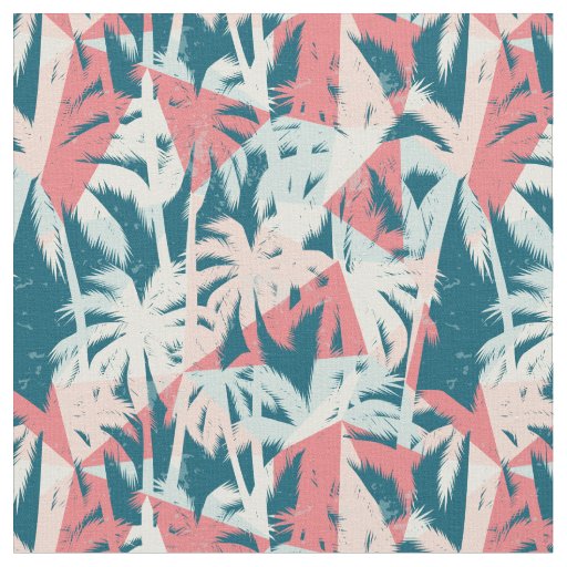 Tropical Teal Palm Tree Pattern Fabric