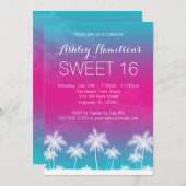 Tropical Teal Pink Sweet 16 Birthday Invitation (Front/Back)