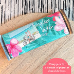 Tropical Teal, Pink Wedding Candy Bar Wrapper<br><div class="desc">Personalize your own tropical teal wedding chocolate candy bar label or pastry package with a customized paper label. Tropical pink, coral plumeria flowers label is attractive with your own wording. Add couple's monogram on the back for a finishing touch. Use this budget personalized wrapper label for other party favor bags...</div>