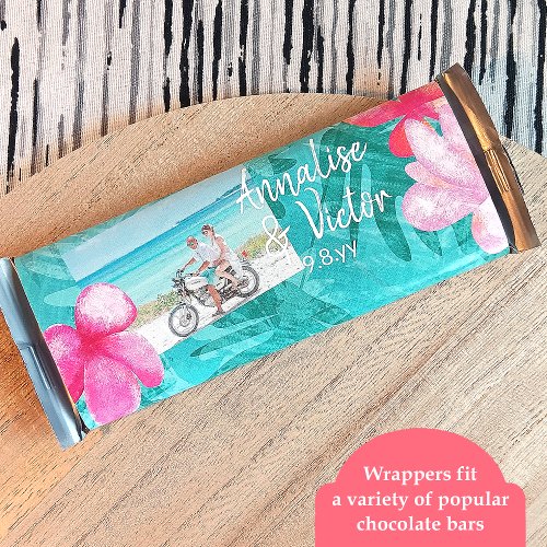 Tropical Teal Pink Wedding Candy Bar Wrapper