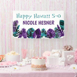 Tropical Teal Plum Purple Hawaii 5-0 50th Birthday Banner