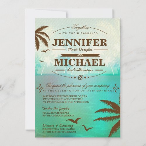 Tropical Teal Scenic Beach Wedding Invitations