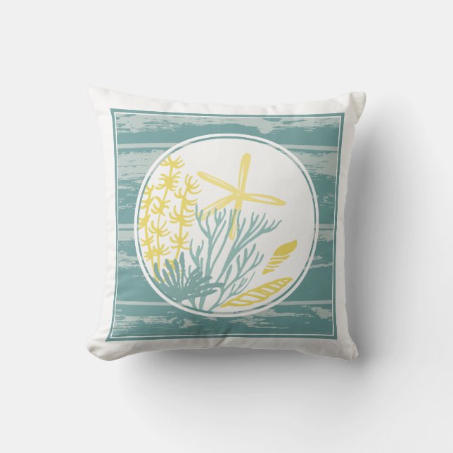 Tropical Teal Sea Throw Pillow (Front)
