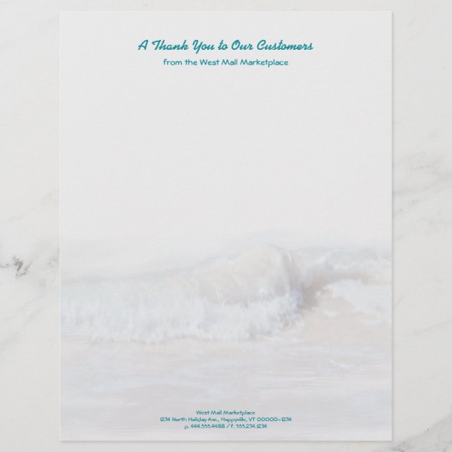 Tropical Teal Text Ocean Waves Business Stationery (Front)