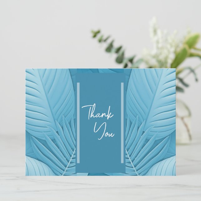 Tropical Teal Wedding 4 Photos Flat Thank You Card (Standing Front)