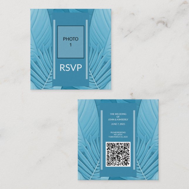 Tropical Teal Wedding Enclosure Photo QR Code Card (Front/Back)