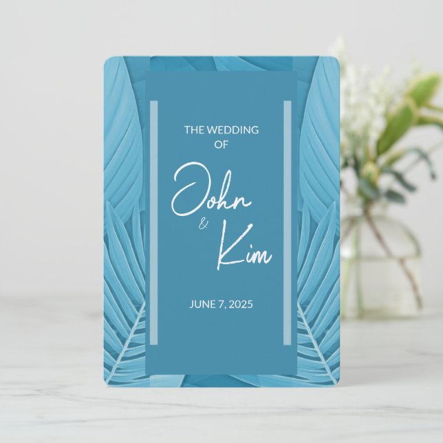 Tropical Teal Wedding Invitation (Standing Front)