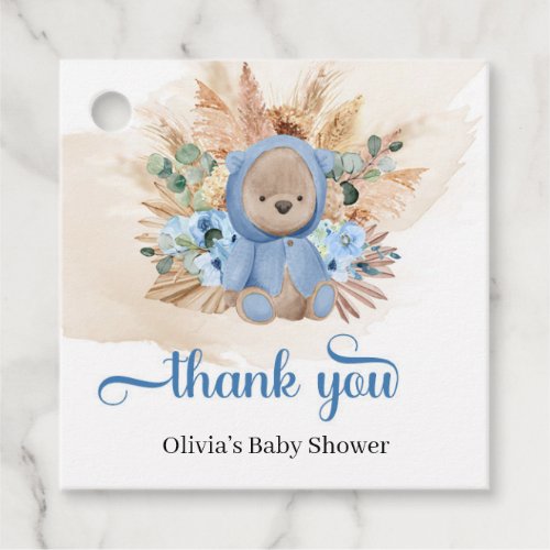 Tropical teddy bear blue flowers palm baby shower favor tags