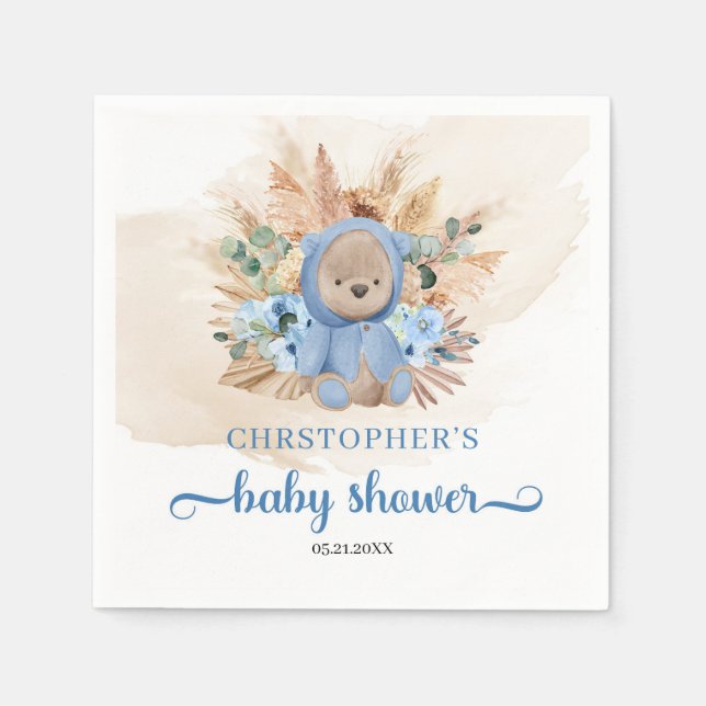 Tropical teddy bear pampas grass Baby Shower Napki Napkins (Front)