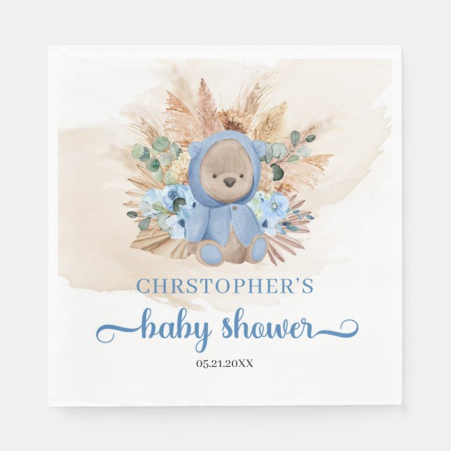Tropical teddy bear pampas grass Baby Shower Napkins (Front)