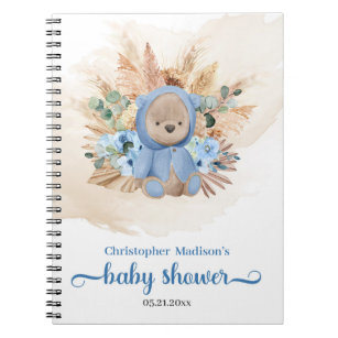 Tropical teddy bear pampas grass eucalyptus baby notebook