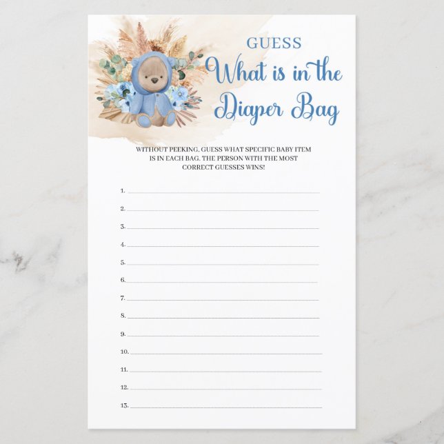 Tropical teddy bear what is in the diaper bag (Front)