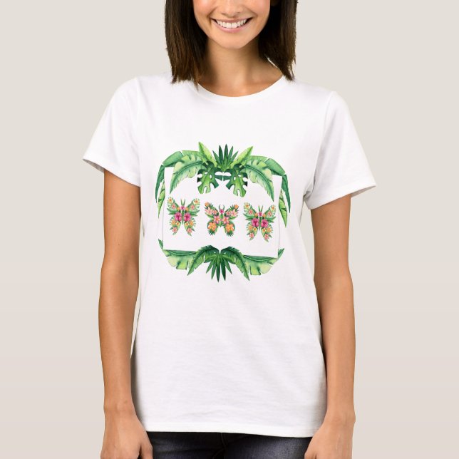 Tropical Tee for Her with Floral Butterflies (Front)
