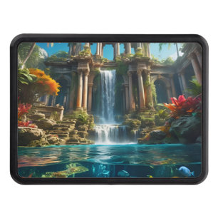 Tropical Temple Waterfall Lake of Fish Hitch Cover
