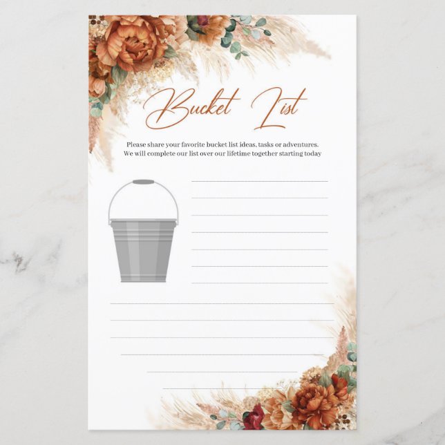 Tropical terracotta burnt orange rusty Bucket List (Front)