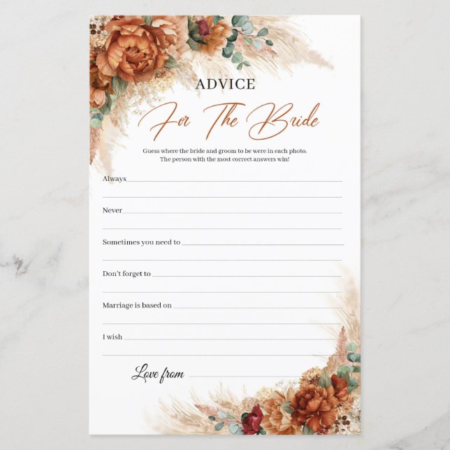 Tropical terracotta copper Advice For The Bride (Front)