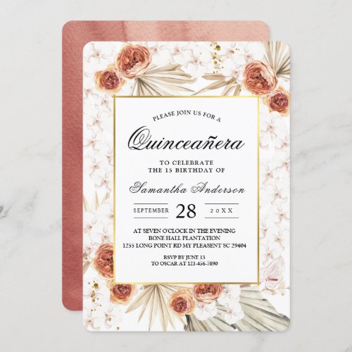 Tropical Terracotta Dried Palm Leaf  Flower Frame Invitation