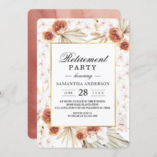 Tropical Terracotta Dried Palm Leaf  Flower Frame Invitation