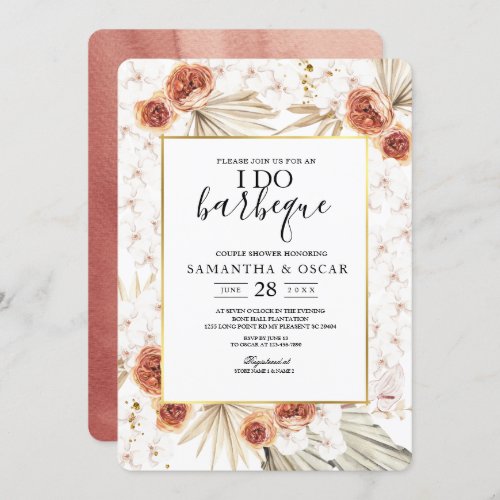 Tropical Terracotta Dried Palm Leaf  Flower Frame Invitation