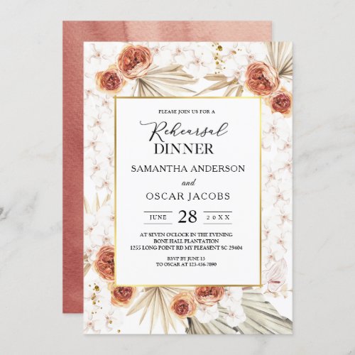 Tropical Terracotta Dried Palm Leaf  Flower Frame Invitation