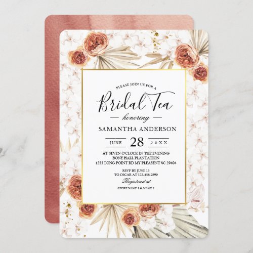 Tropical Terracotta Dried Palm Leaf  Flower Frame Invitation