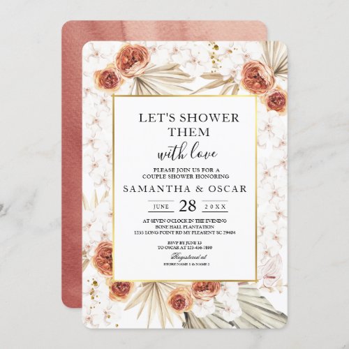 Tropical Terracotta Dried Palm Leaf  Flower Frame Invitation