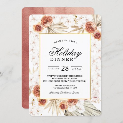 Tropical Terracotta Dried Palm Leaf  Flower Frame Invitation