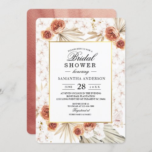 Tropical Terracotta Dried Palm Leaf  Flower Frame Invitation