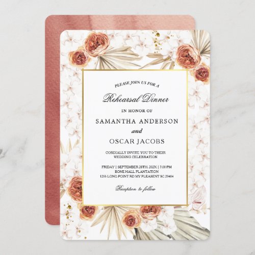 Tropical Terracotta Dried Palm Leaf  Flower Frame Invitation